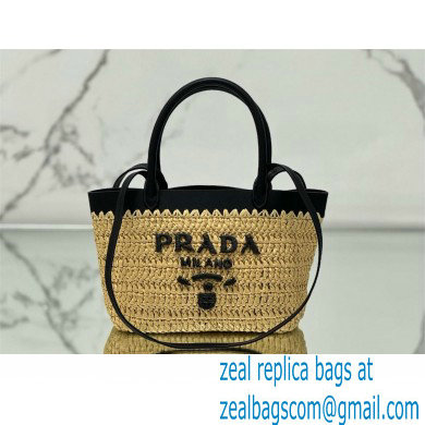 PRADA Mini crochet and leather tote bag 1BG501 Tan/Black 2024
