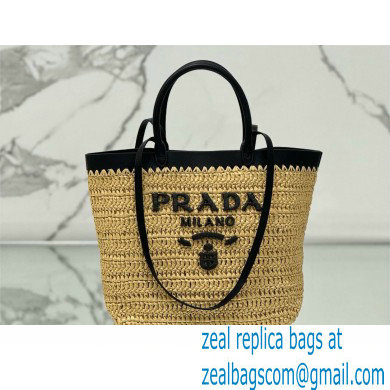 PRADA SMALL crochet and leather tote bag 1BG500 Tan/Black 2024