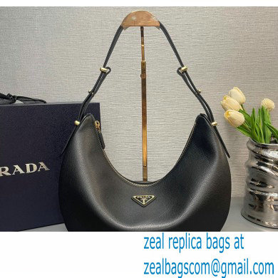 Prada Large leather shoulder bag 1BC212 Black 2024
