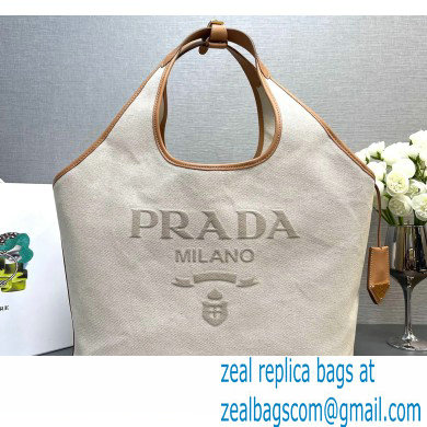 Prada Large linen blend and leather tote bag 1BG472 2024