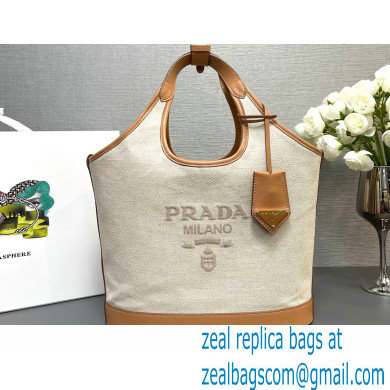 Prada Medium linen blend and leather tote bag 1BG471 2024