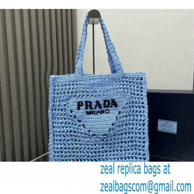 Prada raffia tote bag 1BG393 Light Blue 2024