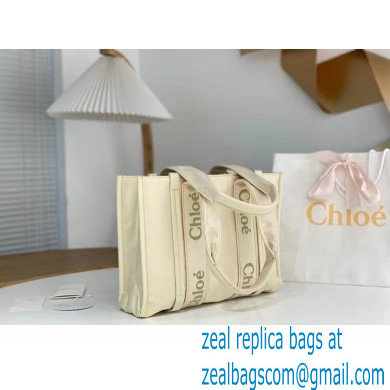 chloe medium Woody tote bag in Recycled nylon with Chloe logo white 2024